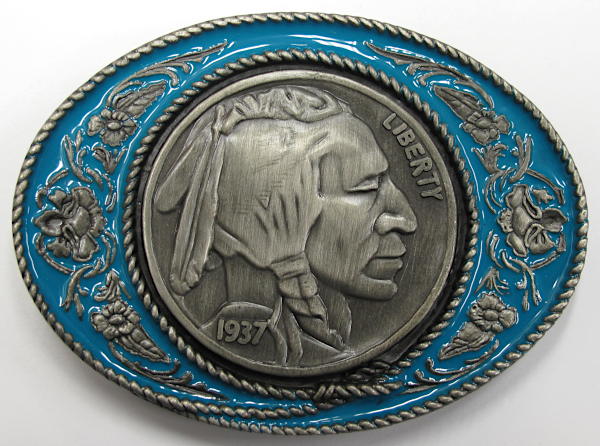 BCKL-012 INDIAN HEAD NICKEL ENAMELED BELT BUCKLE《ターコイズ》