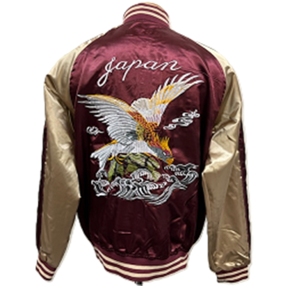 BRSL-001 サテン イーグル スカジャン（中綿あり）《ワインレッド×ベージュ》