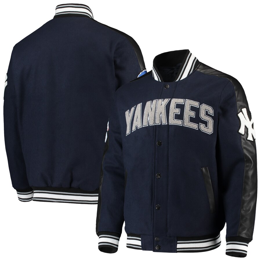 MLBW-027 NEW YORK YANKEES G-III SPOSTS BY CARL BANKS NAVY SCRIMMAGE FULL-SNAP VARSITY JACKET《ネイビー》