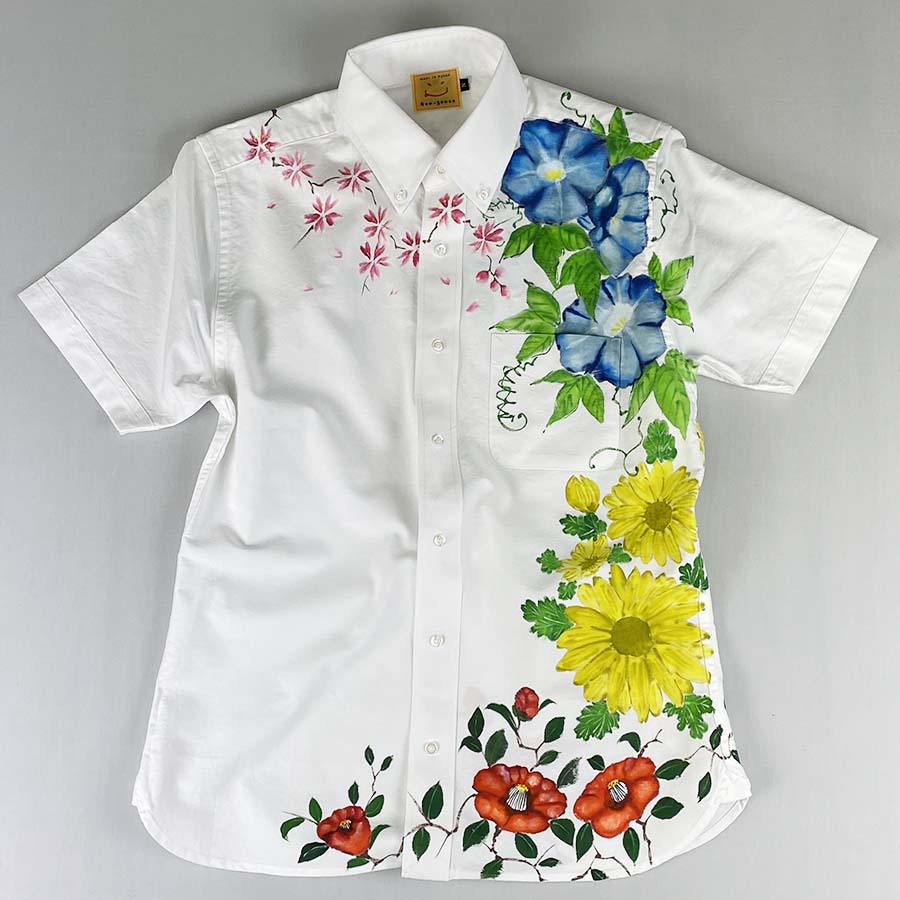 JPTP-001 四季の花 半袖シャツ《ホワイト》