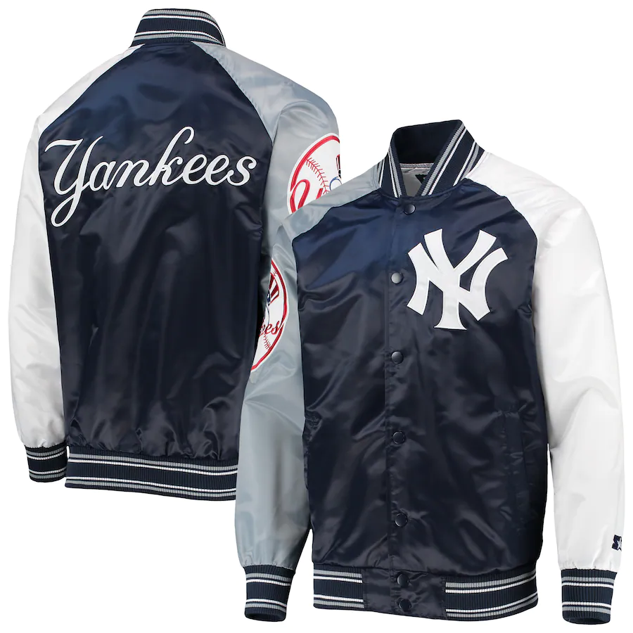 MLBW-029 NEW YORK YANKEES STARTER RELIEVER VARSITY SATIN RAGLAN FULL-SNAP JACKET《ネイビー》